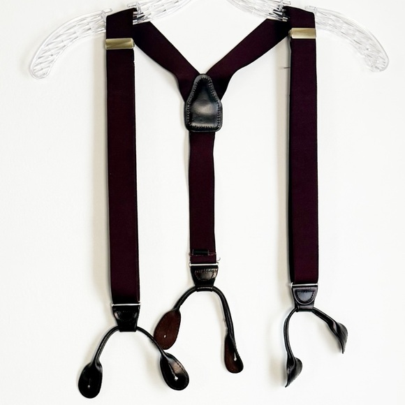 Other - Classic Burgundy Braces with Elastic Straps, Leather Button Straps